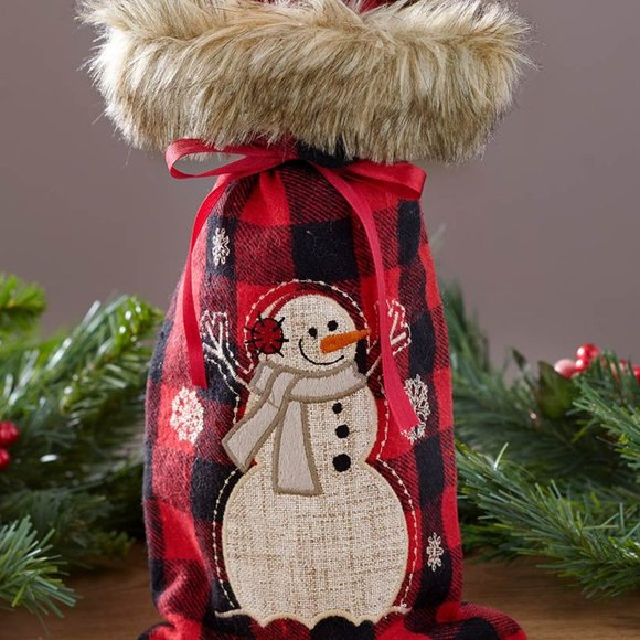 Faux Fur-Trimmed Plaid Wine Bag - Picture 1 of 1